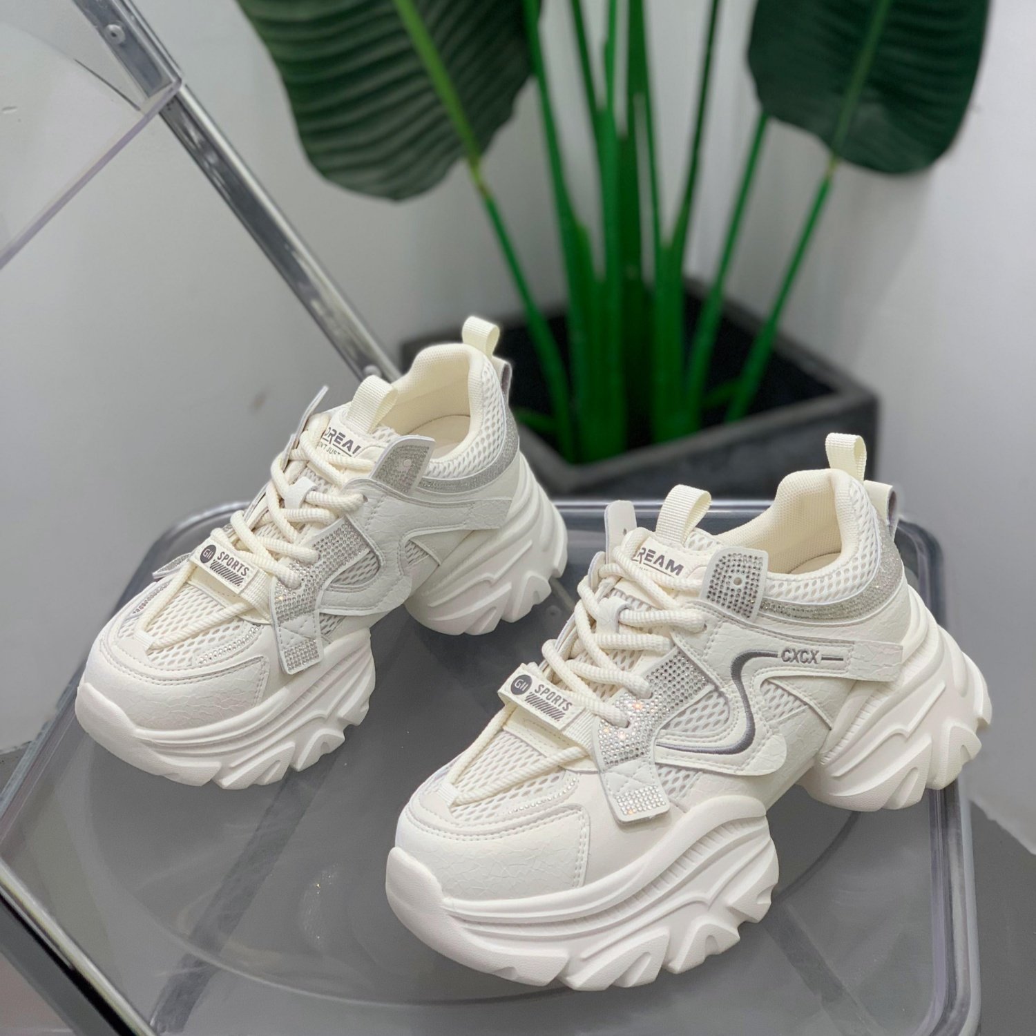 复古真皮老爹鞋女2026春季网面透气轻便运动鞋厚底增高显瘦休闲鞋,女鞋,时尚休闲鞋,淘宝优惠券,粉丝福利购,淘宝优惠卷