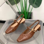 气质单鞋 法式 新款 一字带粗跟玛丽珍鞋 复古方头包头凉鞋 女2026夏季