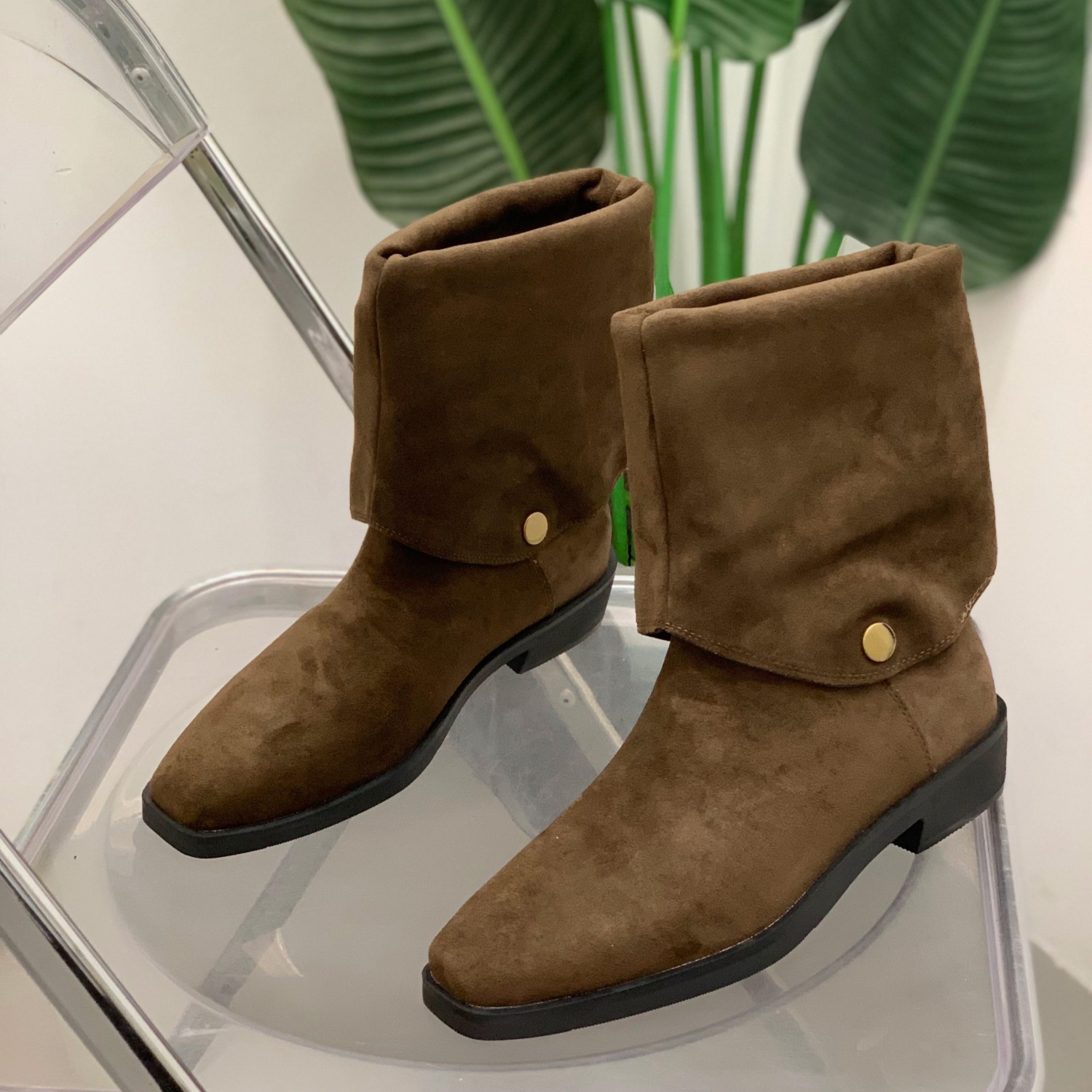 英伦方头绒面两穿瘦瘦靴女