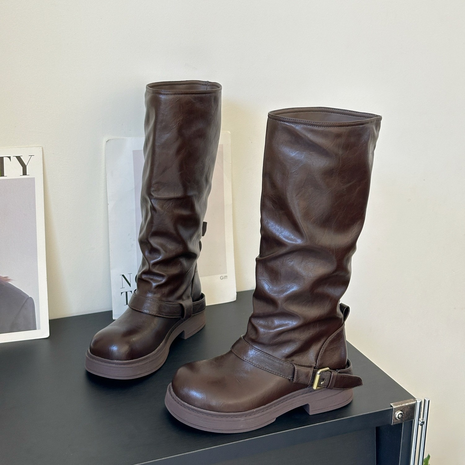 超火复古西部靴女2025秋冬新款小众百搭高筒骑士靴显瘦不过膝长靴,女鞋,骑士靴,淘宝优惠券,粉丝福利购,淘宝优惠卷