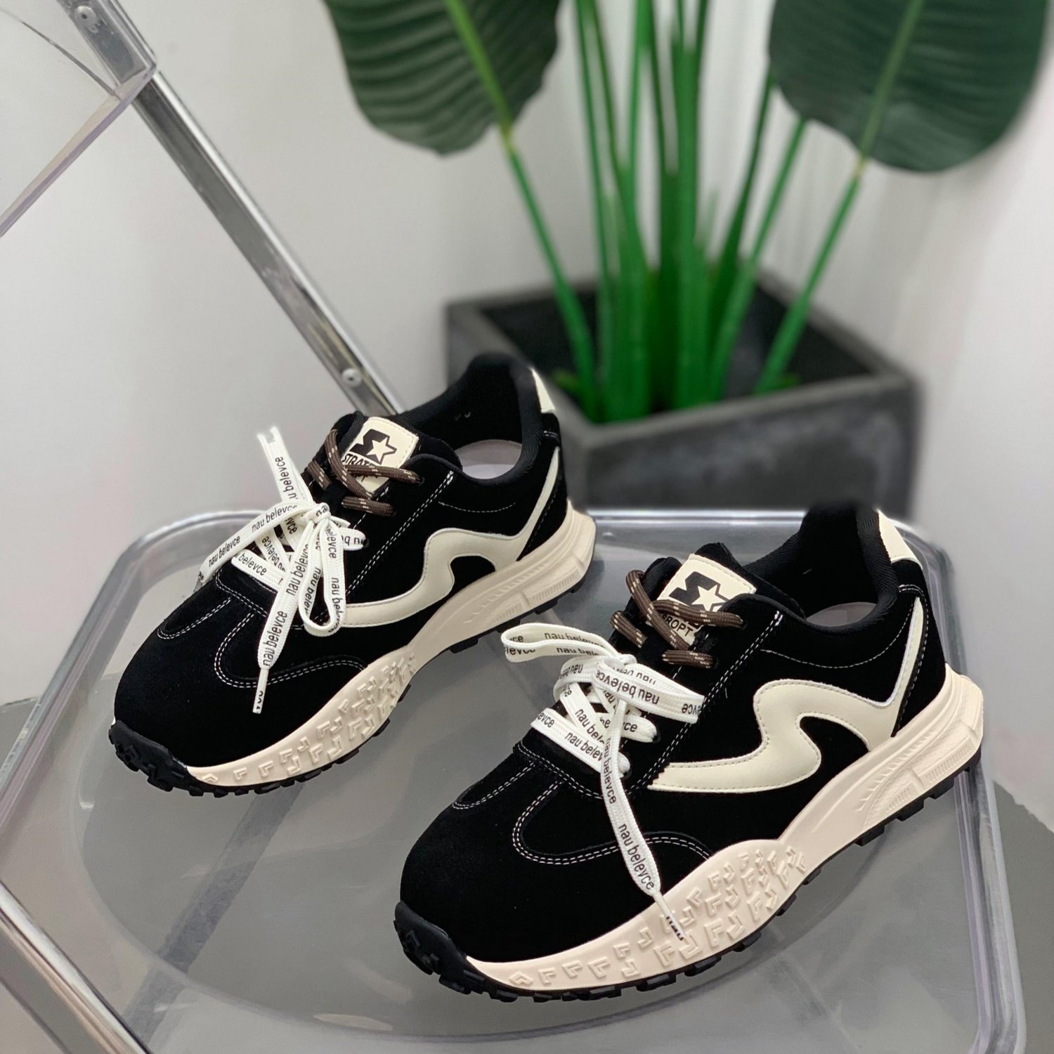 厚底华夫鞋女2025秋季新款复古绒面拼色老爹运动休闲显脚小阿甘鞋,女鞋,时尚休闲鞋,淘宝优惠券,粉丝福利购,淘宝优惠卷