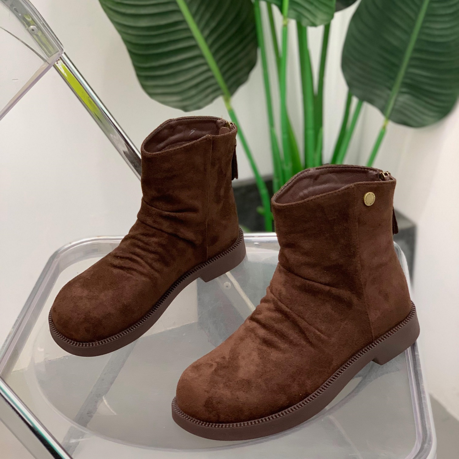 法式圆头套筒显瘦堆堆靴女