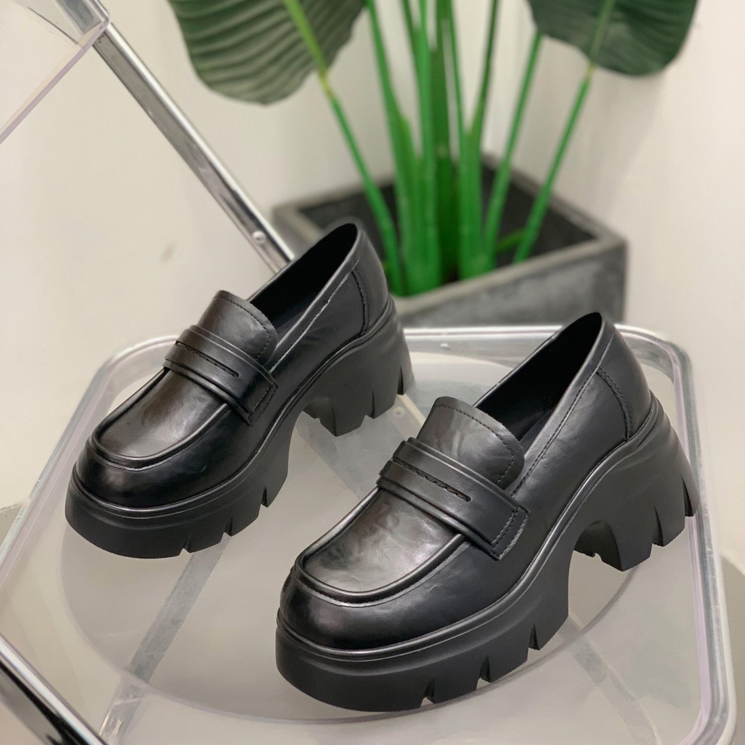 厚底乐福鞋女2026春季新款黑色英伦风一脚蹬单鞋小个子增高小皮鞋,女鞋,乐福鞋（豆豆鞋）,淘宝优惠券,粉丝福利购,淘宝优惠卷