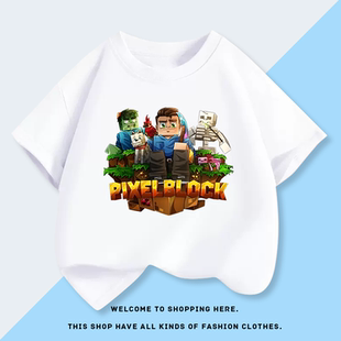 pixel block新品童装衣服儿童短袖t恤衣服男童半袖中大童短裤套装