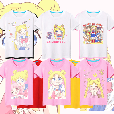 Sailor Moon美少女战士3D数码印花纯棉多色亲子女童少女短袖T恤衫