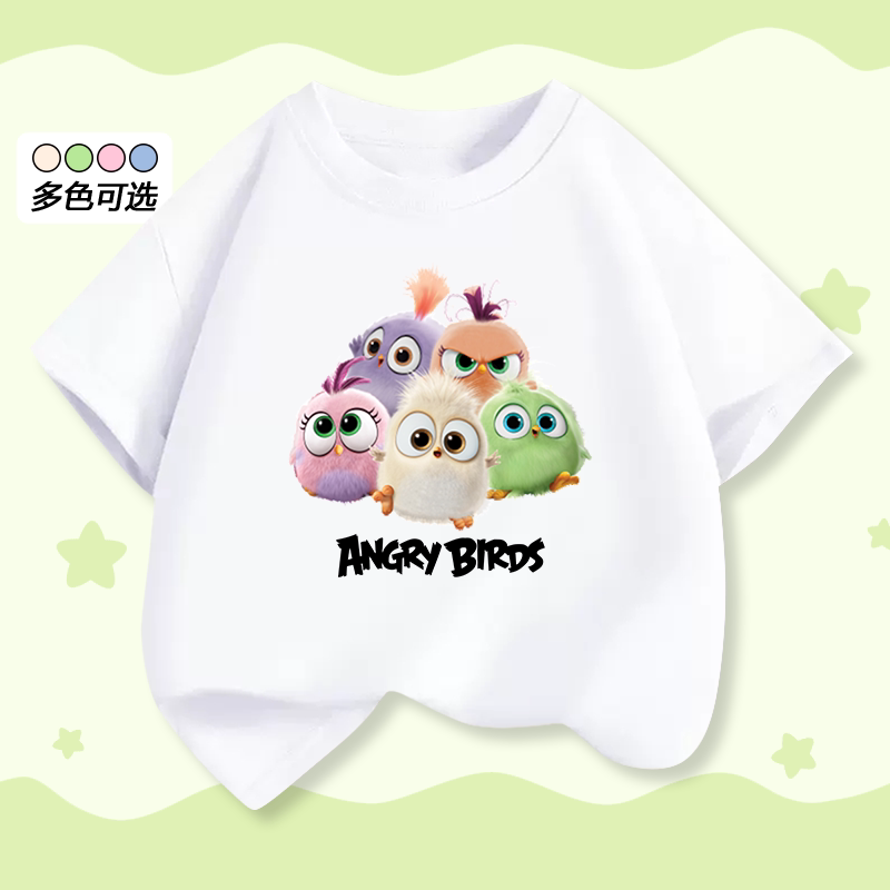 卡通可爱风愤怒的小鸟angry birds印花短袖T恤短裤男女童装上衣夏