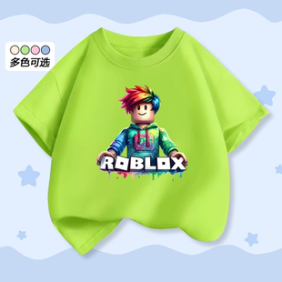 roblox短袖t恤男童衣服夏季纯棉上衣儿童装罗布乐思印花半袖衫潮T