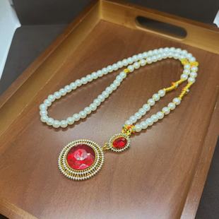 仿红宝石绿宝石项链新中式国风串珠毛衣链珍珠旗袍轻奢高级感配饰