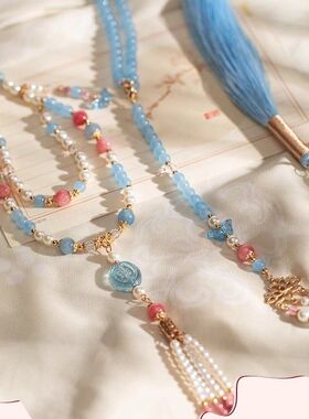 新中式国风旗袍汉服串珠项链高级感国风复古民族风流苏毛衣链配饰