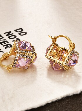 法式气质港风珍珠方形锆石耳扣小众设计轻奢高级感简约耳针耳环女