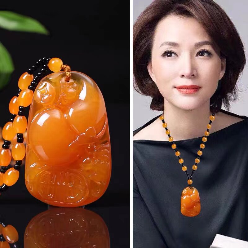 蜜蜡新中式吊坠长款串珠毛衣链气质项链百搭衣服装饰品配饰挂件坠