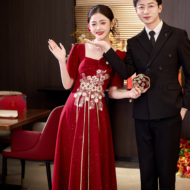 大码胖mm新娘敬酒服订婚礼服裙图片