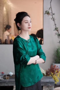 盛唐牡丹新中式 真丝提花梅兰竹菊偏襟上衣女拍下改价1980 2023夏季