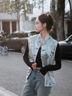 盛唐牡丹新中式 手推绣立领盘扣对襟马甲拍下改价3580 2023秋季