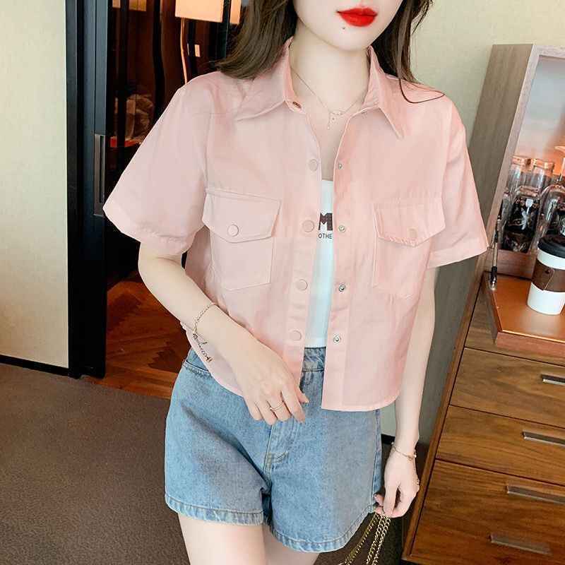 短款外搭夏季薄款宽松领上衣白色小众2026短袖衬衫外套女新款图片