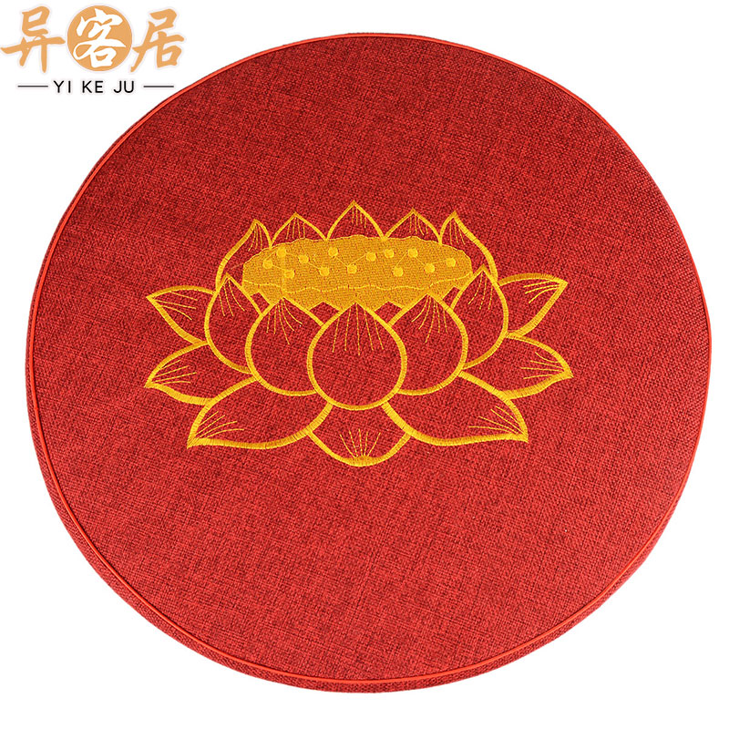 異客居椰棕禪拜墊蓮花刺繡拜佛跪墊擺件麻布拜墊擺設拜佛墊