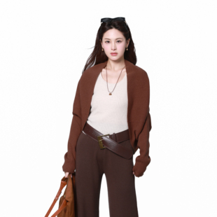 针织开衫 Golden 羊毛蝙蝠袖 Jar 女秋冬慵懒风棕色披肩 Treasure