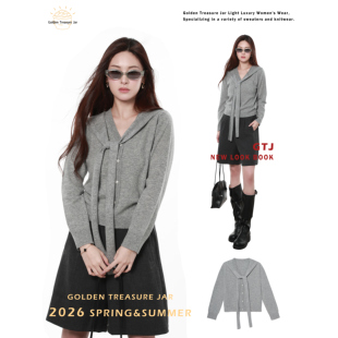 春秋高级灰气质韩系披肩羊毛针织衫 Jar Treasure Golden