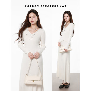 温柔气质修身 Jar 显瘦V领针织连衣裙女春秋 Treasure Golden
