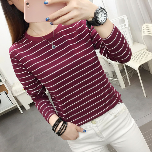 长袖宽松版条纹棉质女装厂家直销
