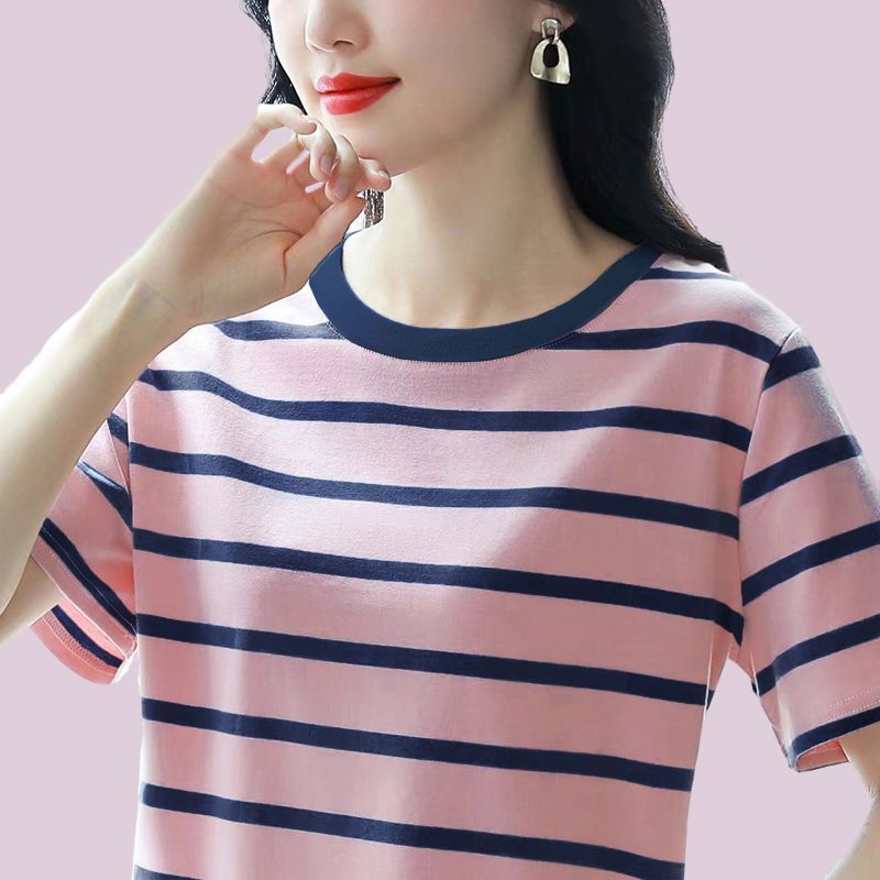 纯棉短袖t恤女上衣服新款夏装大码宽松半袖体恤衫中年妈妈装百搭