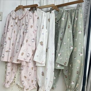 婴儿级A类全棉双层纱布 宽松家居服娃娃圆领甜美少女卡通睡衣套装