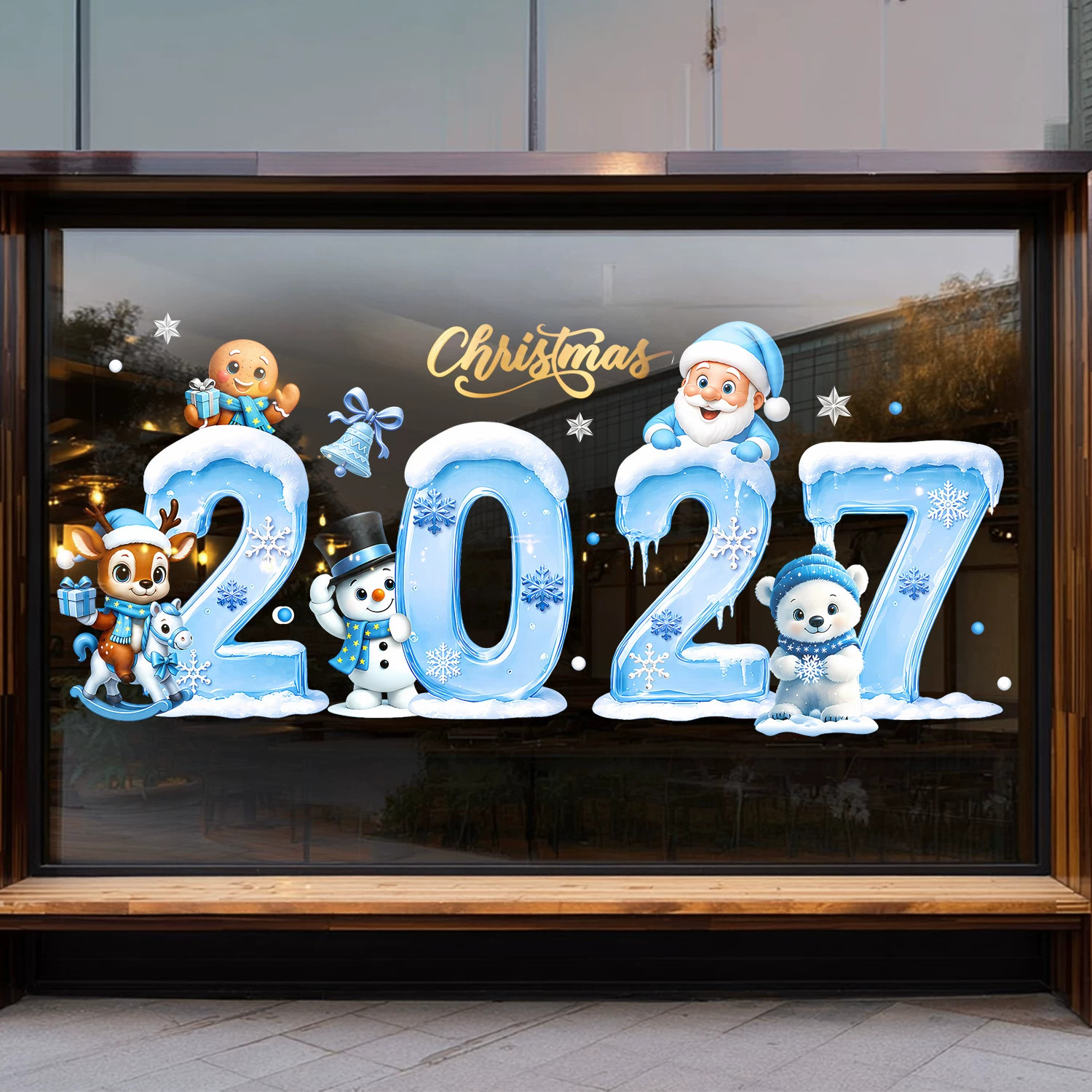 2027圣诞冰雪窗花静电贴玻璃门