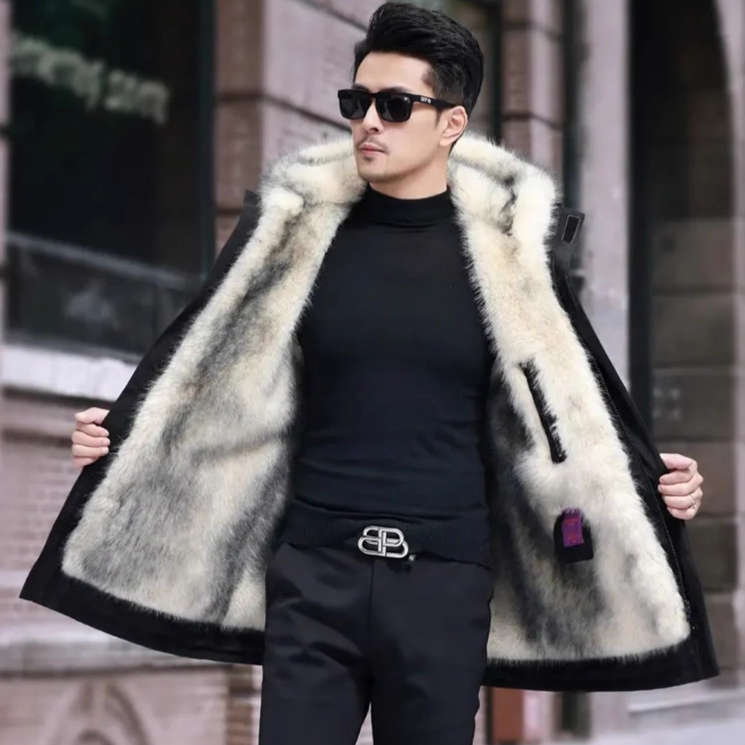 派克服男2024冬新款爆款外套可拆卸内胆仿皮草加绒加厚中长款大衣