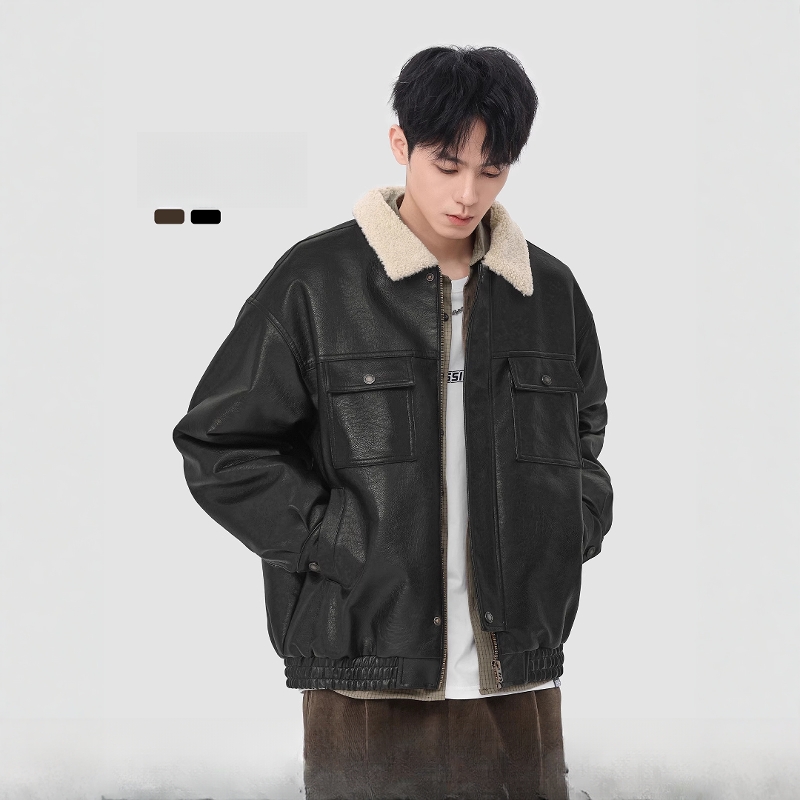 美拉德夹克外套加厚羊羔毛皮衣男