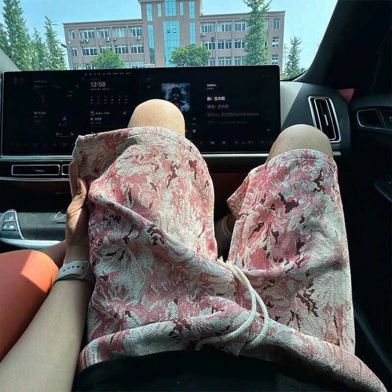 夏威夷花卉满印针织短裤男夏季