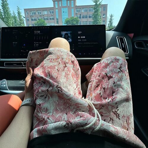 夏威夷花卉满印针织短裤男夏季