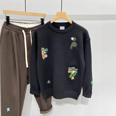 秋冬刺绣贴标男士圆领针织衫毛衣