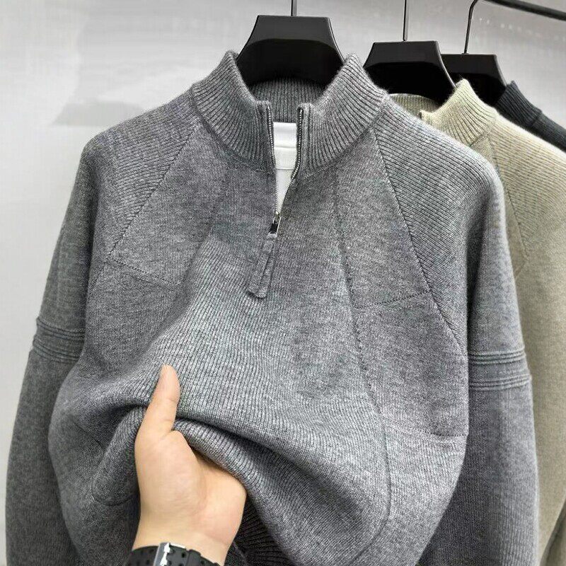 立领半拉链毛衣男士冬季