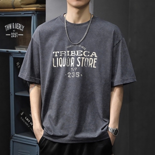 夏季潮流圆领ins短袖T恤男宽松新款上衣2026半袖纯棉美式爆款体恤
