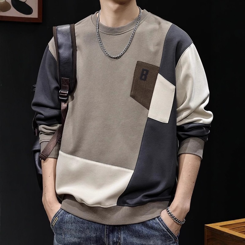 重磅潮牌卫衣男秋季2025新款男装大码男士撞色拼接贴布衣服春秋款
