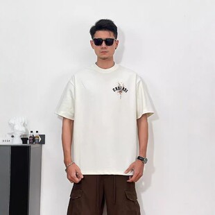 尼昆网红款上衣白色短袖T恤男美式纯棉时尚2026元素宽松痞帅新款t