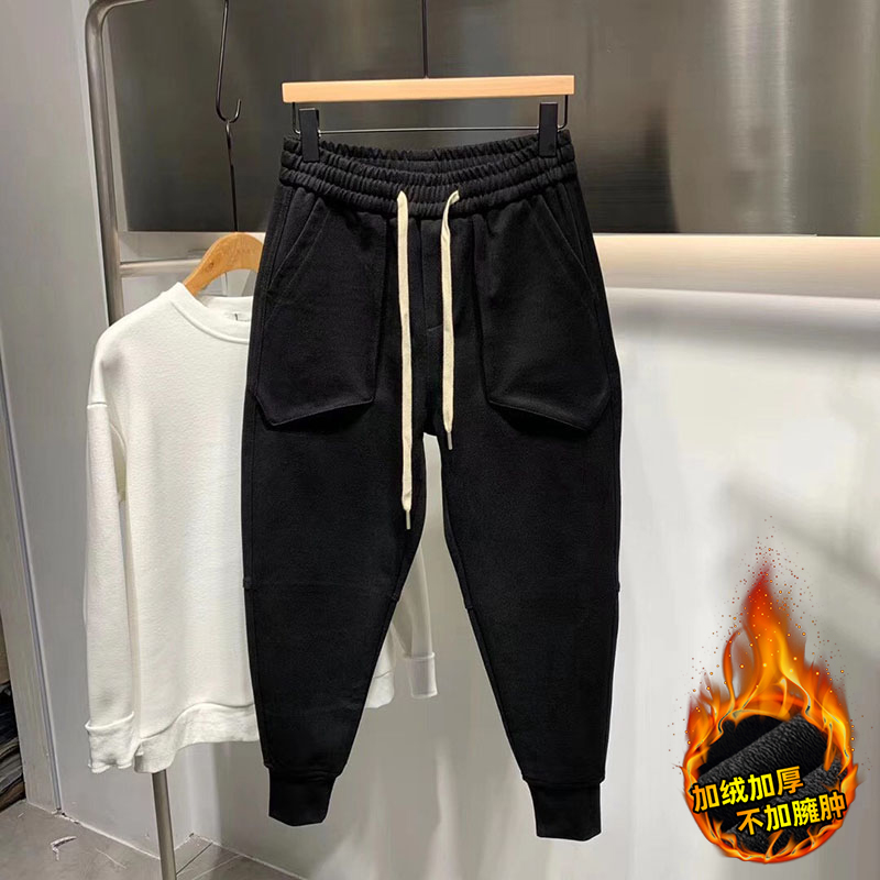 冬季新款针织裤男韩版潮牌运动长裤加绒加厚韩版潮流束脚保暖卫裤