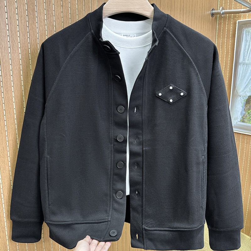 400g高级感刺绣卫衣男春秋2024新款宽松美式休闲单排扣外套潮牌男