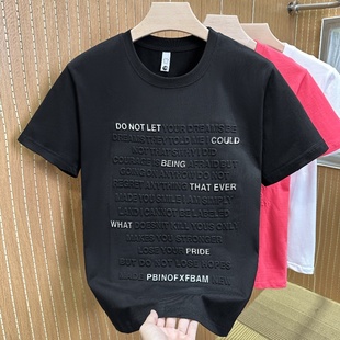 美式高街钢印字母t恤男设计感夏季欧美潮牌痞帅炸街短袖tee五分袖