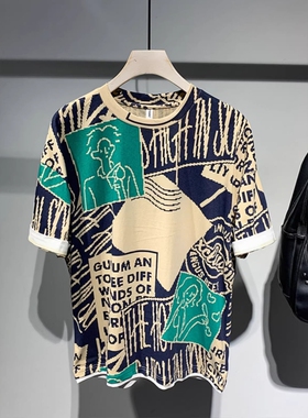 FX风形美式街头风男士短袖花T恤2026夏季新款宽松痞帅潮流体恤男