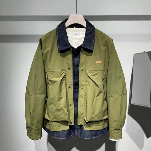 牛仔拼接外套男春秋冬季