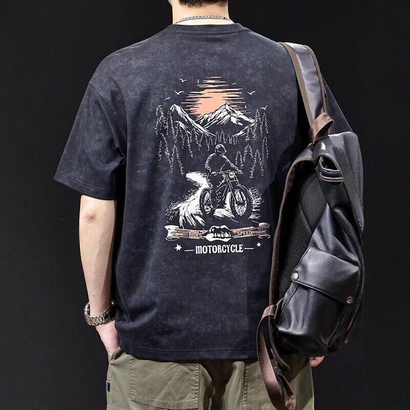 高端重磅短袖t恤男士夏季2026新款纯棉大码体恤美式复古潮牌印花