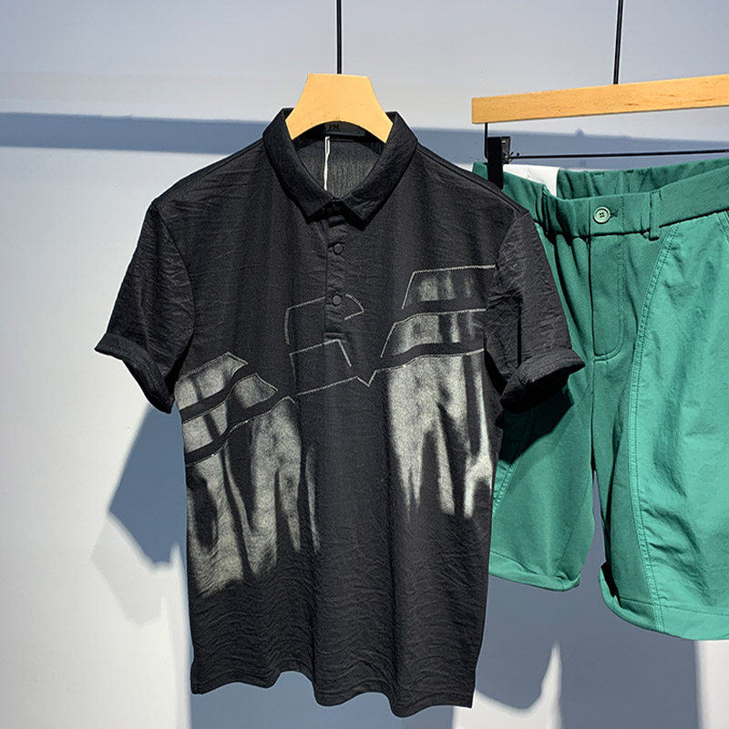 乔典Z轻奢百搭个性印花宽松拼料潮流风上衣夏季休闲短袖Polo衫男