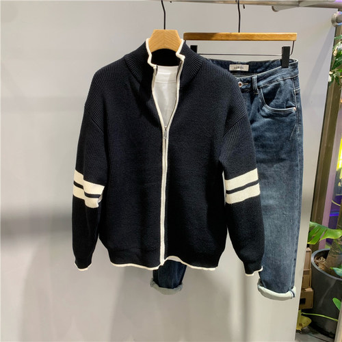 2025秋冬新款潮流简约条纹外套男