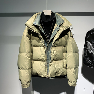 特琳露时尚潮牌男士青年羽绒服2024冬季新款假两件白鸭绒外套男潮