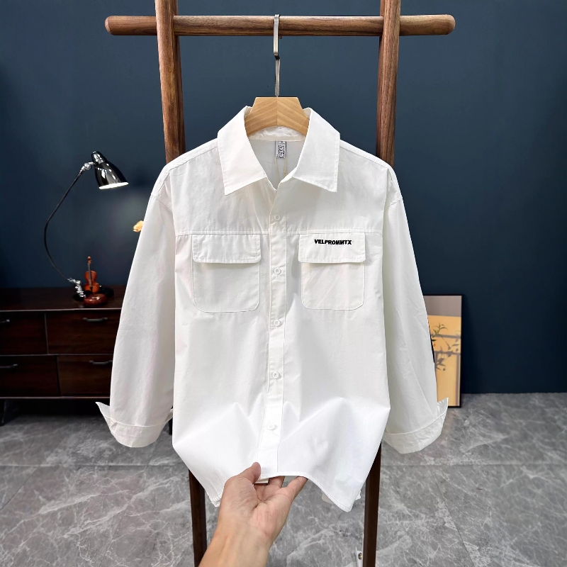 高级感刺绣拼色长袖衬衫春秋季男