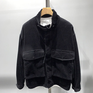 TELINLU秋冬季灯芯绒外套男简约复古大口袋男士立领休闲夹克上衣