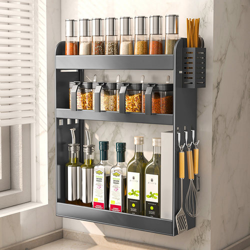 厨房调味品置物架壁挂免打孔调料品调味料架子佐料瓶罐储物收纳架