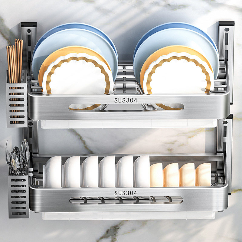 沥水碗架壁挂式304不锈钢厨房碗碟收纳架免打孔家用碗盘筷置物架,厨房/烹饪用具,碗架,淘宝优惠券,粉丝福利购,淘宝优惠卷