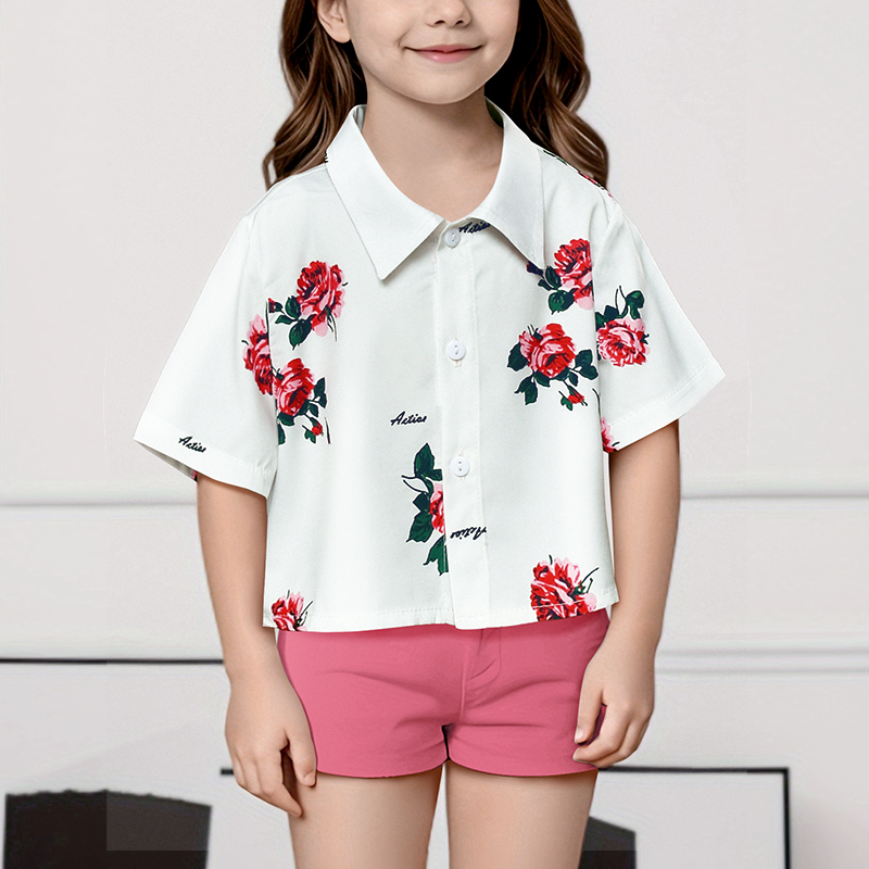 童装夏女童短袖衬衫2024新款小女孩短装衬衣薄款宽松休闲儿童上衣